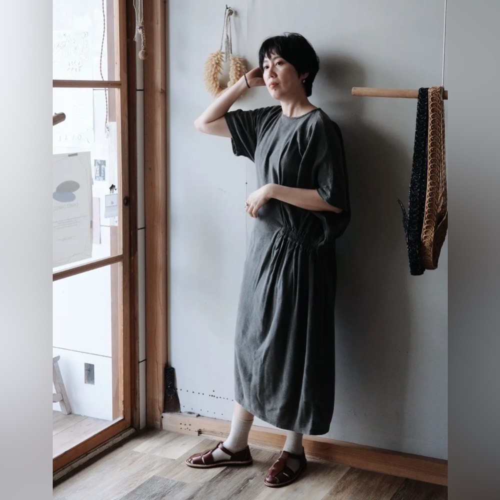Black Crane Greek Lagenlook Boho Asymmetrical Minimalist Dress XS